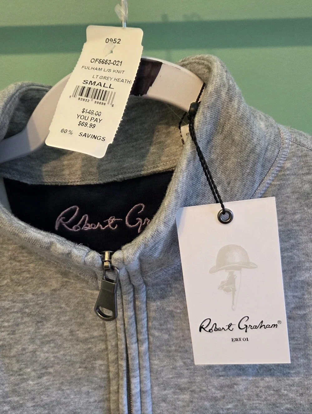 Robert Graham Heather Gray Quarter-Zip Pullover, Size Small Nwt